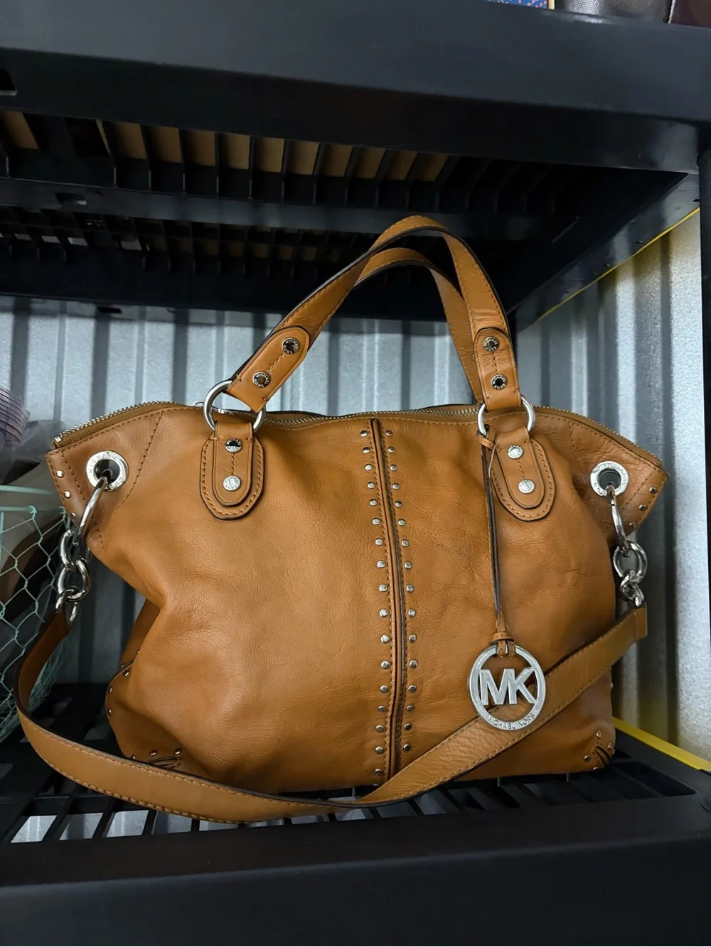 Michael Kors Cognac Leather Studded Shoulder Bag